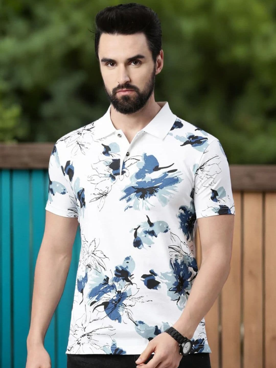 Kryptic Men Printed Polo Collar Pure Cotton T-shirt - view 1