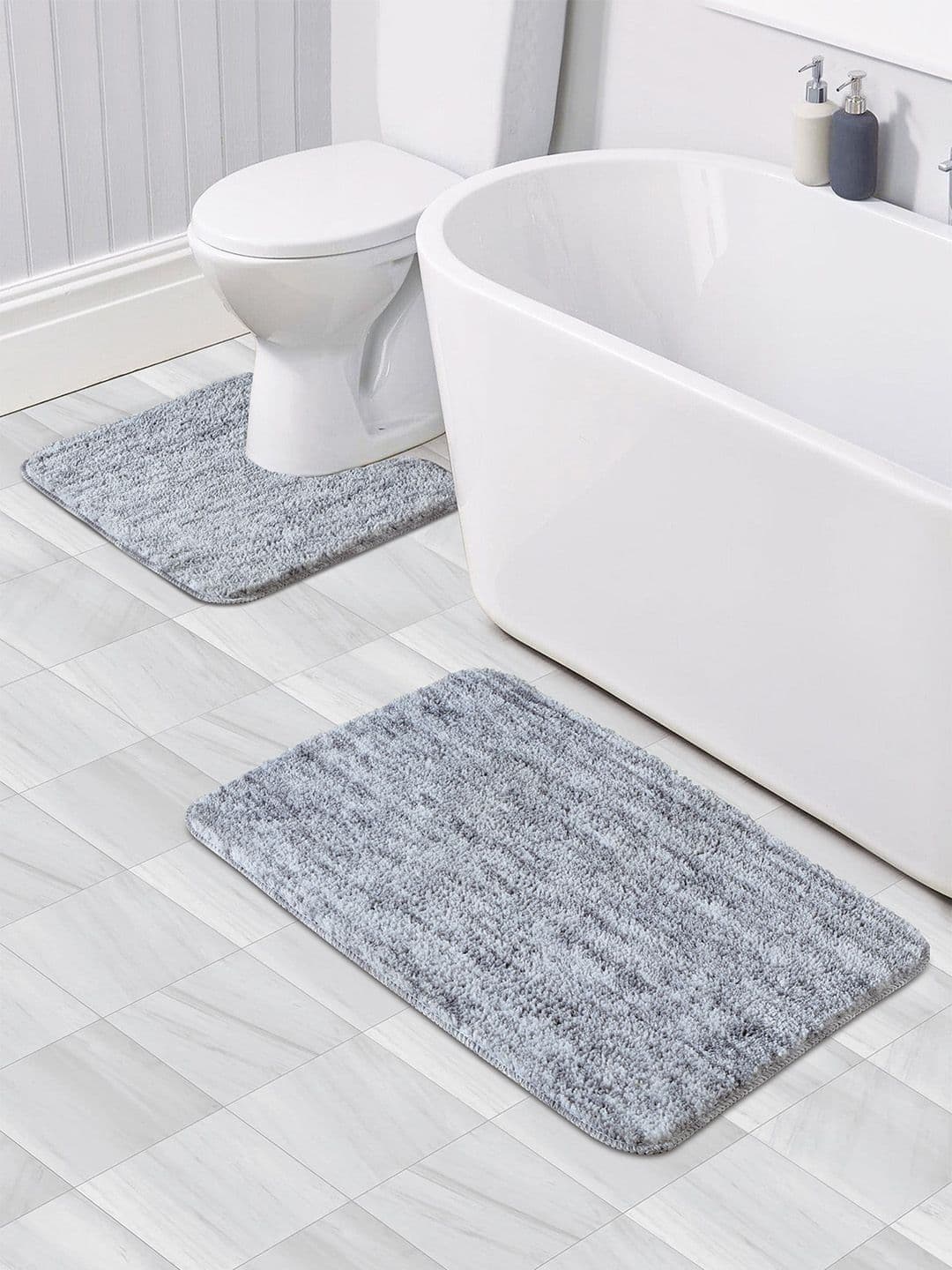 OBSESSIONS Set Of 2 Silver 1300 GSM Anti-Skid Bath Rug & Contour Mat - view 1