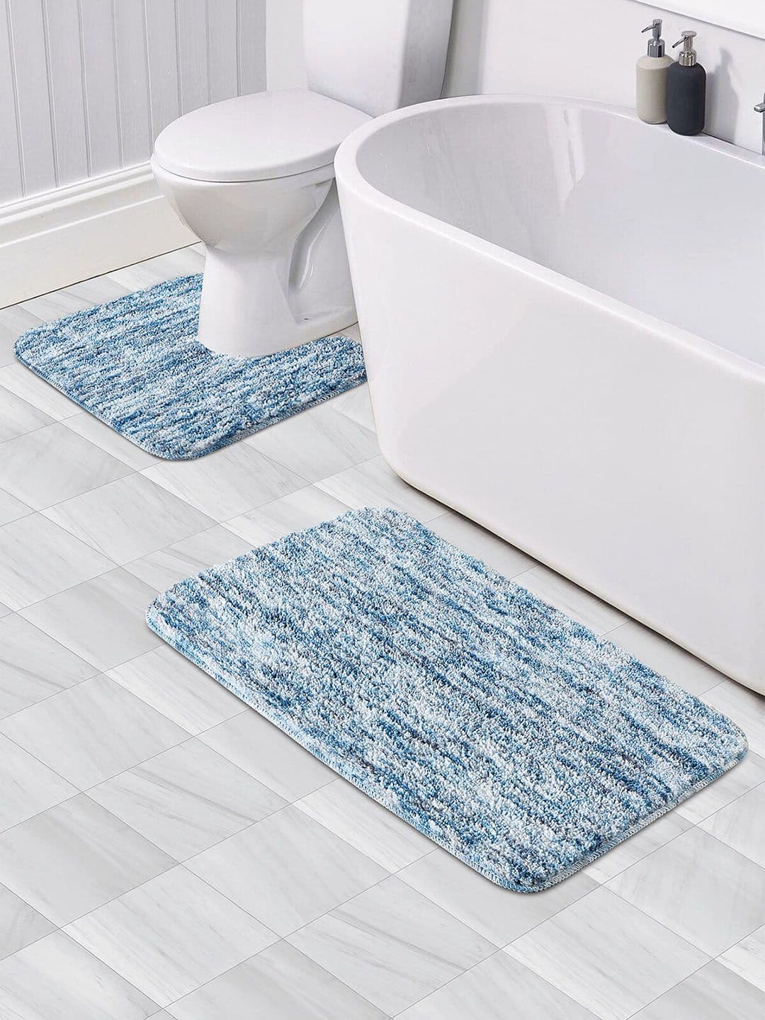 OBSESSIONS Set Of 2 Blue 1300 GSM Anti-Skid Bath Rug & Contour Mat - view 1