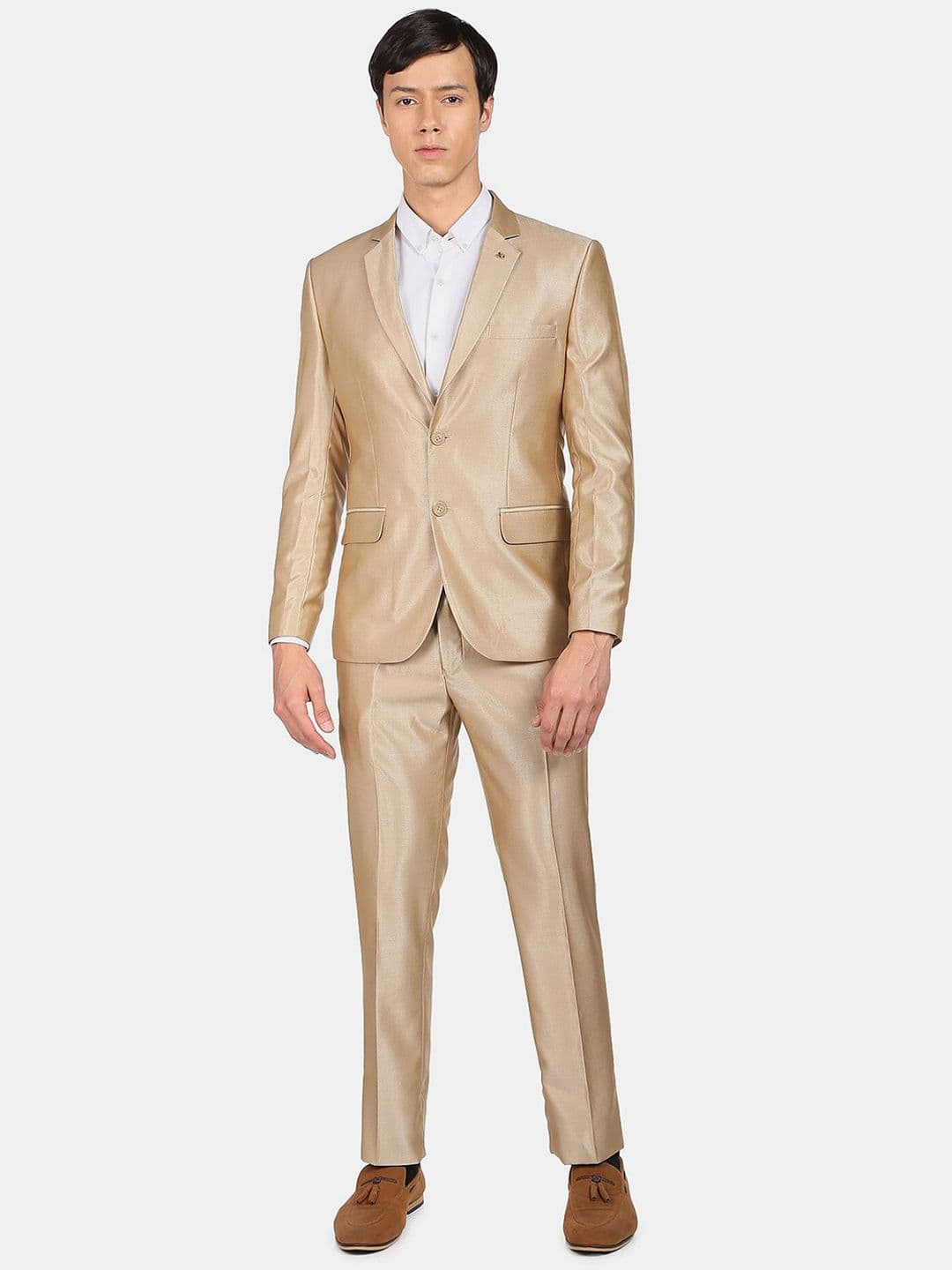 AD By Arvind Oxford Men Khaki Single Breasted Tailored-Fit Two Piece Suit - view 1