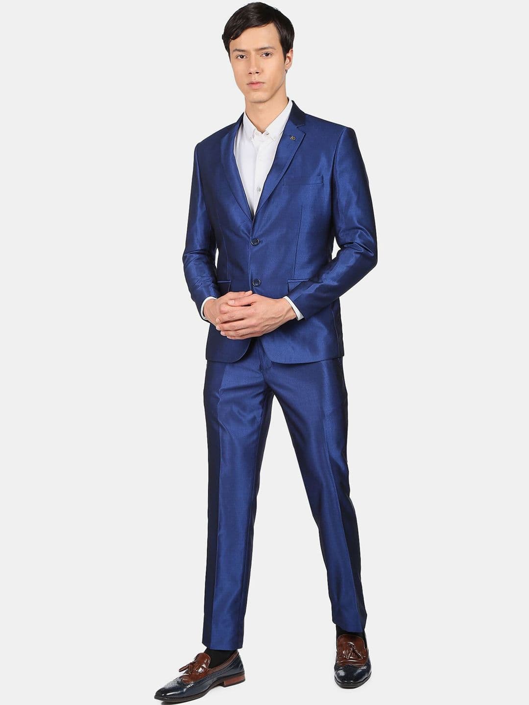 AD By Arvind Men Blue Tailored Fit Single-Breasted Two-Piece Formal Suit - view 1