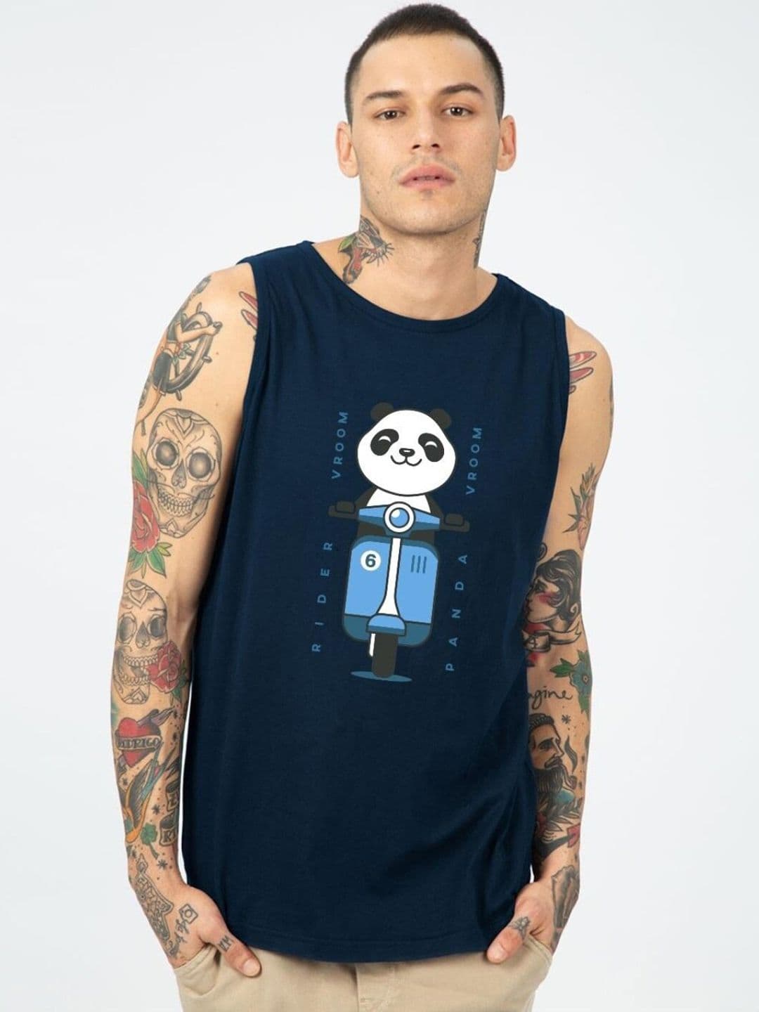 Bewakoof Men Vroom Panda Graphic Printed Cotton Vest - view 1