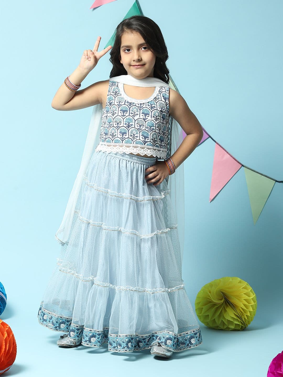 Biba Girls Printed Ready to Wear Lehenga & Blouse With Dupatta - view 1