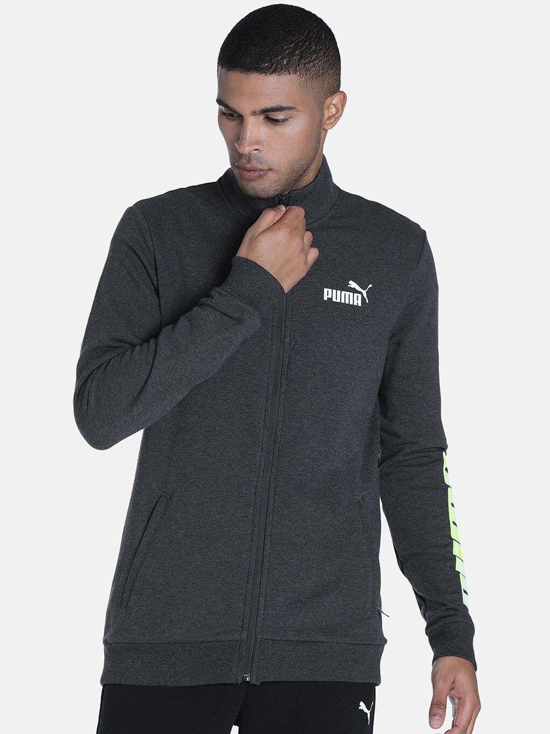 Puma Men Slim Fit Abstract Logo Knitted Cotton Sporty Jacket - view 1