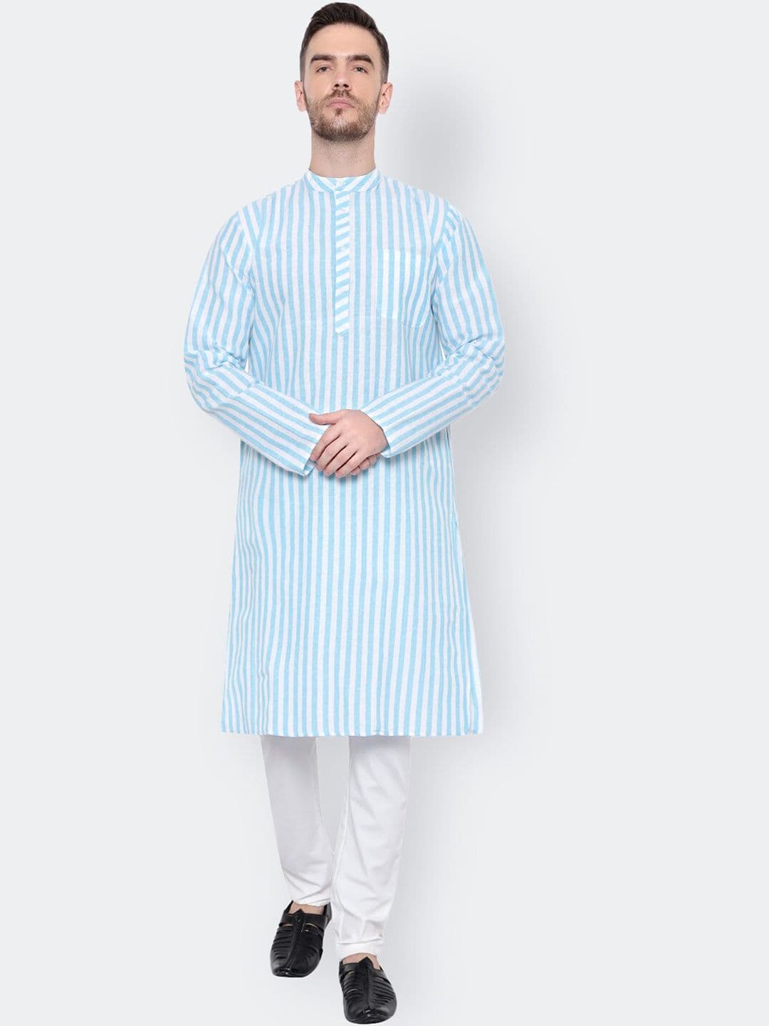 Latest Chikan Garments Men Striped Thread Work Khadi Handloom Straight Kurta - view 1