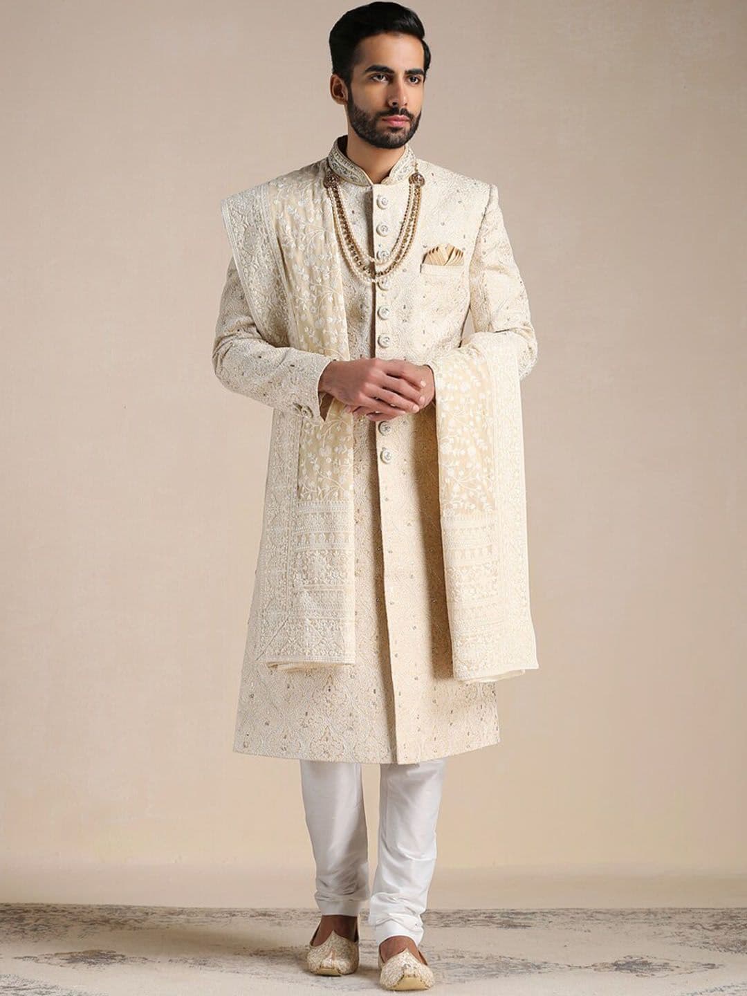 Manyavar Self Design Full Sleeve Sherwani Churidar Set - view 1