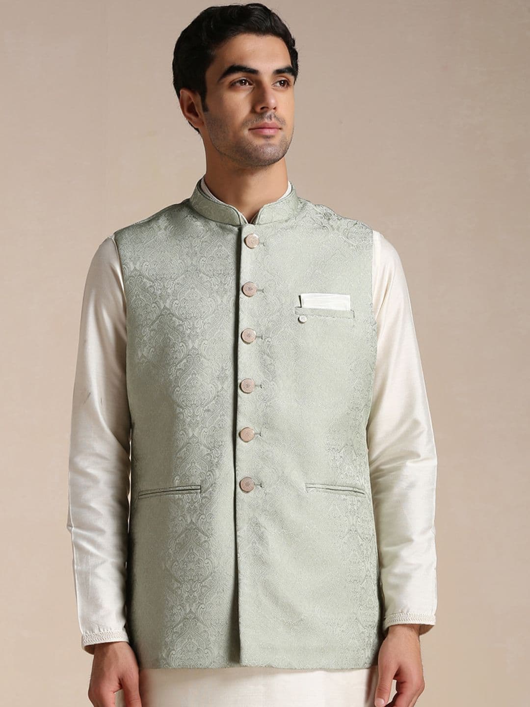 Manyavar Men Brocade Woven Design Sleeveless Nehru Jacket - view 1