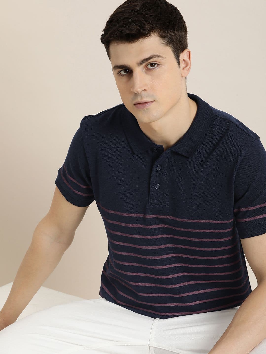 INVICTUS Striped Polo Collar T-shirt - view 1