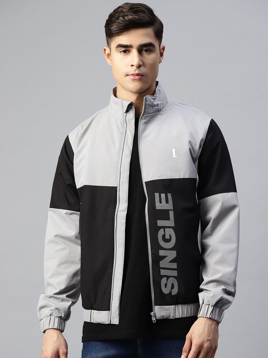 Pierre Carlo Men Black & Grey Colourblocked Sporty Jacket - view 1