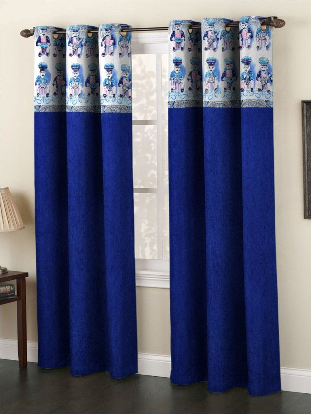 Homefab India Blue & White Set of 2 Ethnic Motifs Long Door Curtains - view 1