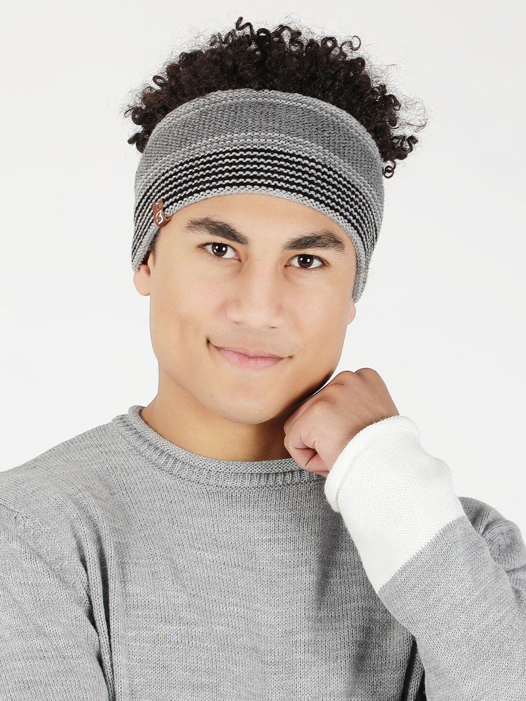 Bharatasya Men Striped Knitted Woolen Headband Earwarmer - view 1