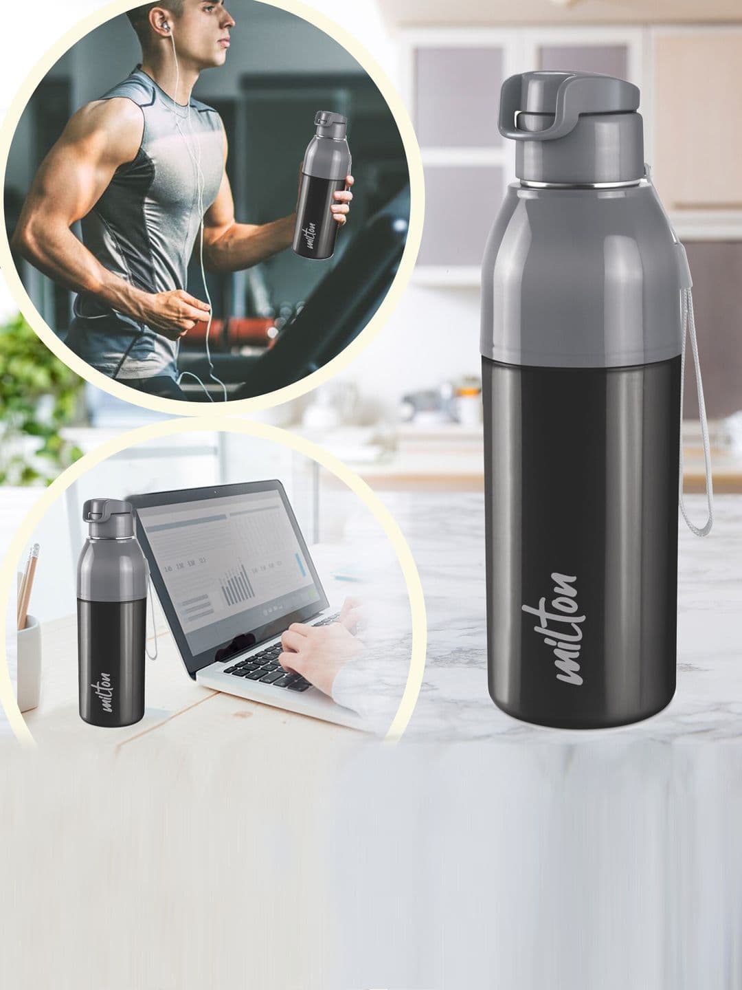 Milton Steel Convey 600 Black Stainless Steel Spill Proof Flask - 520ml - view 1