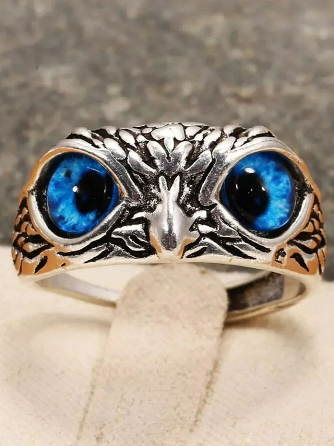 UNIVERSITY TRENDZ Silver Plated Cats Eye Stones Studded Owl Design Adjustable Finger Ring - view 1