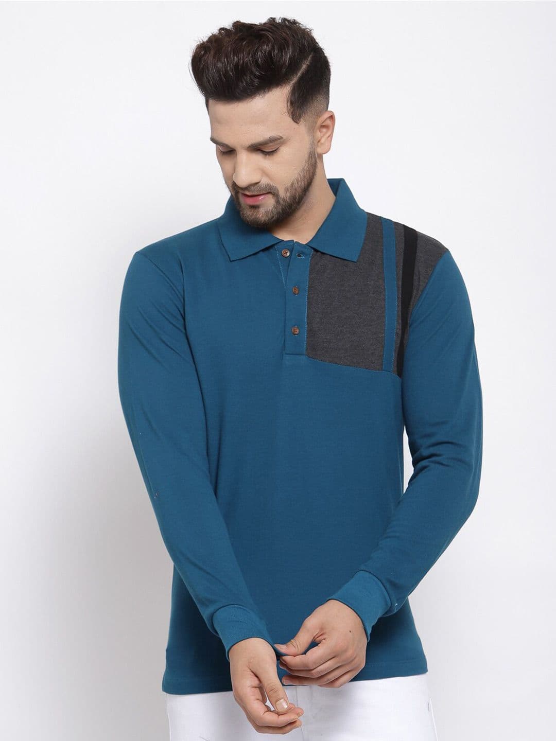 Kalt Men Colourblocked Polo Collar T-shirt - view 1