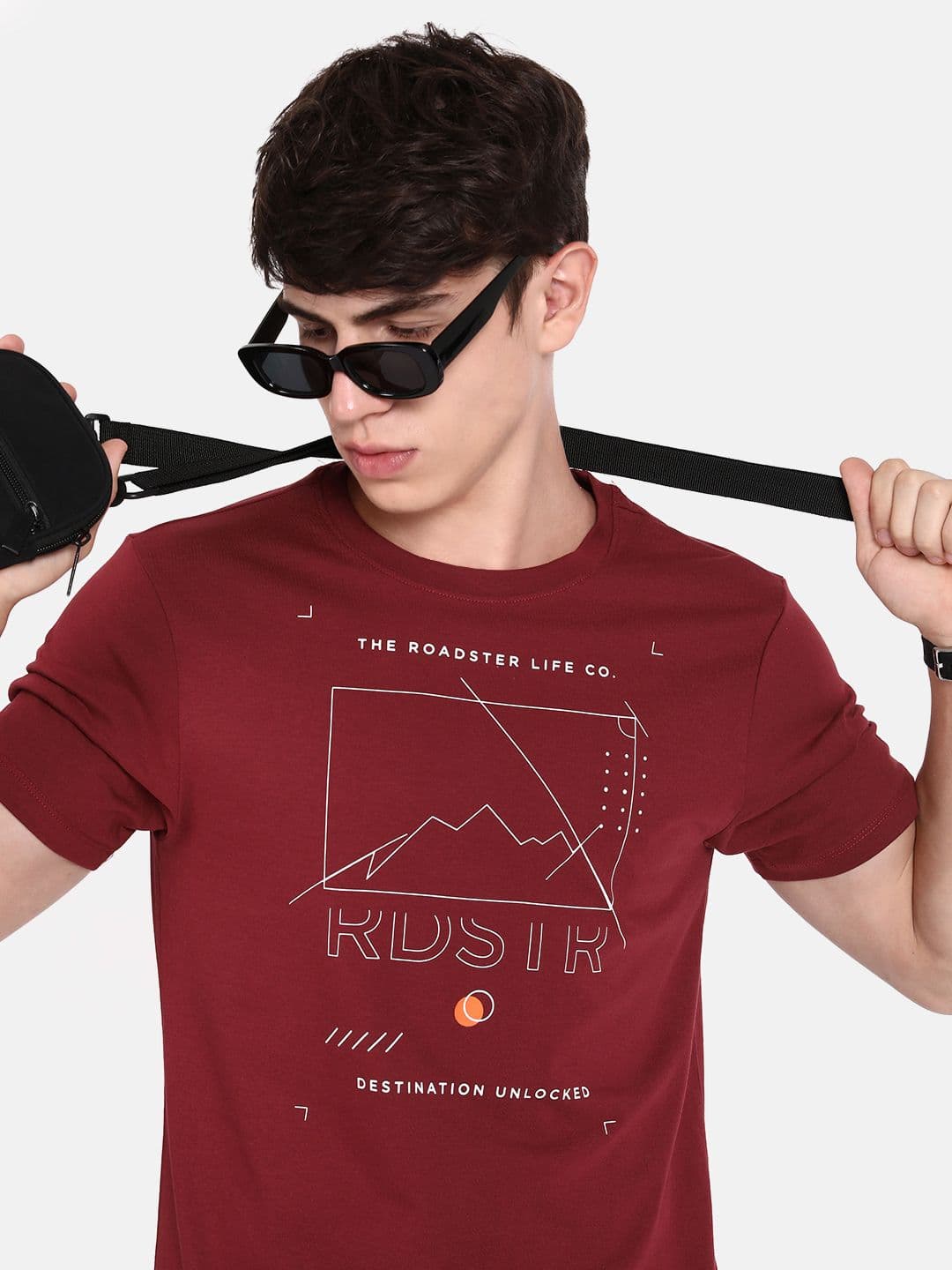 The Roadster Life Co. Magic Maroon Graphic Printed Pure Cotton Reimagined Logo T-shirt - view 1