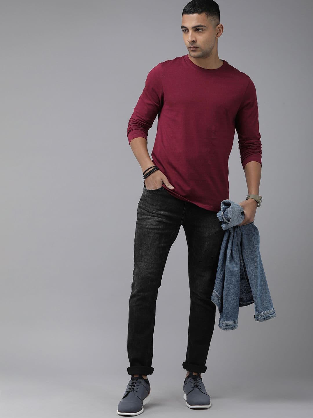 The Roadster Lifestyle Co. Men Pure Cotton Solid Long Sleeves T-shirt - view 1