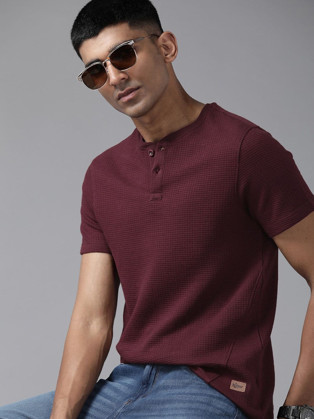 The Roadster Lifestyle Co. Men Self Design Henley Neck T-shirt - view 1