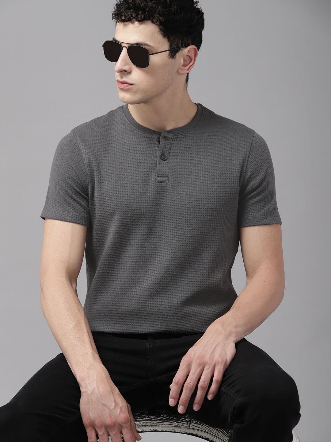 The Roadster Lifestyle Co. Men Self Design T-shirt - view 1