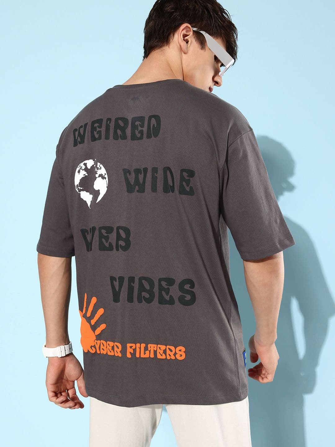 Kook N Keech Earthy Grey Printed MCW Nostalgic Back to School Kidult Pure Cotton Oversized T-shirt - view 1