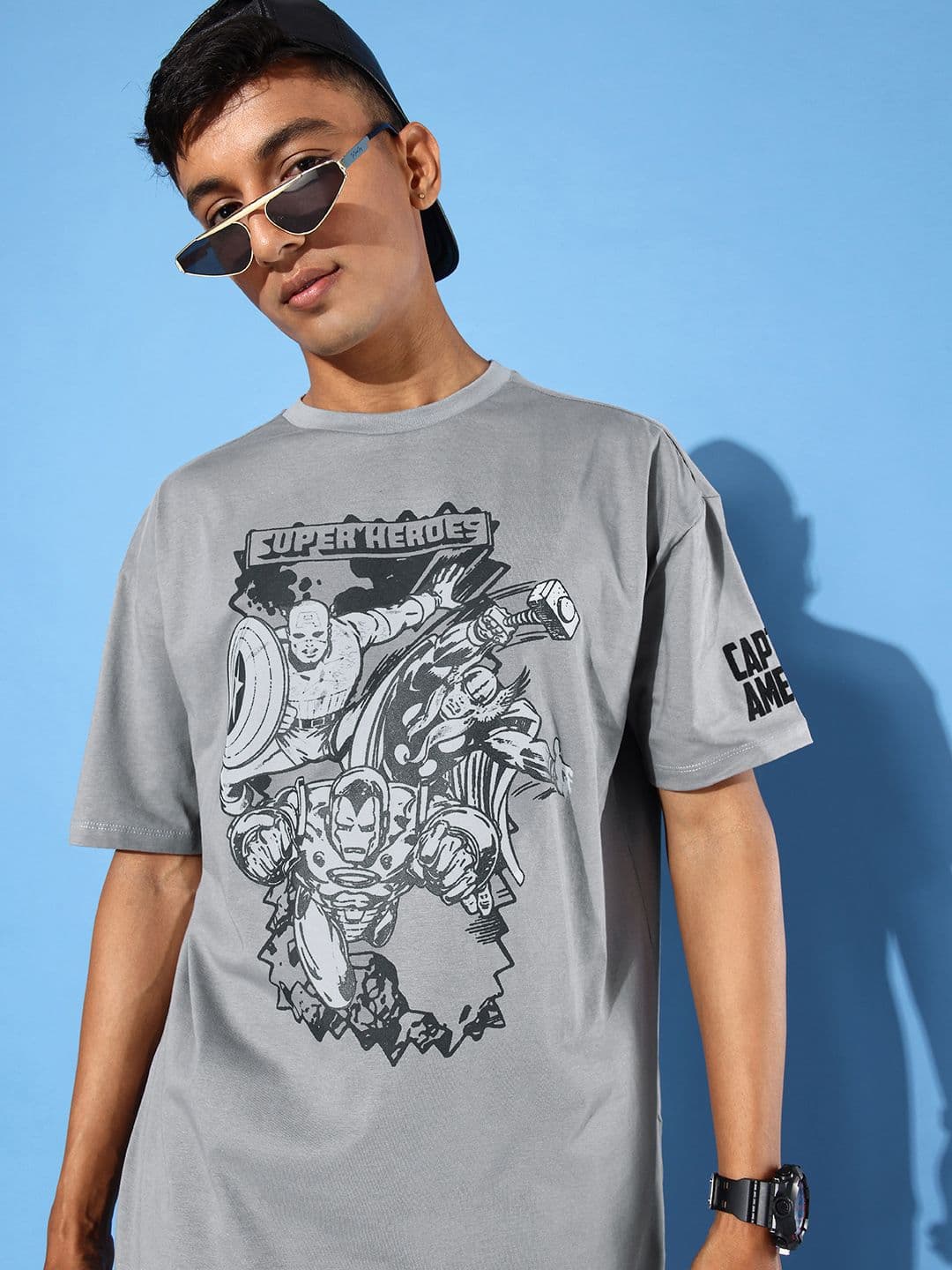 Kook N Keech Marvel Printed Drop-Shoulder Sleeves Pure Cotton Oversized T-shirt - view 1