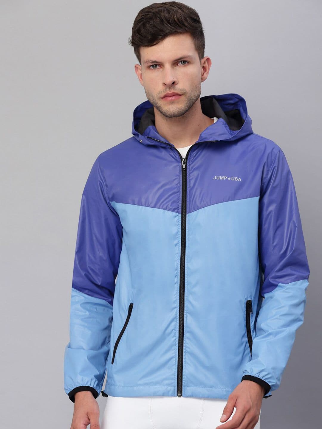 JUMP USA Men Blue Navy Blue Colourblocked Lightweight Outdoor Open Front Jacket - view 1