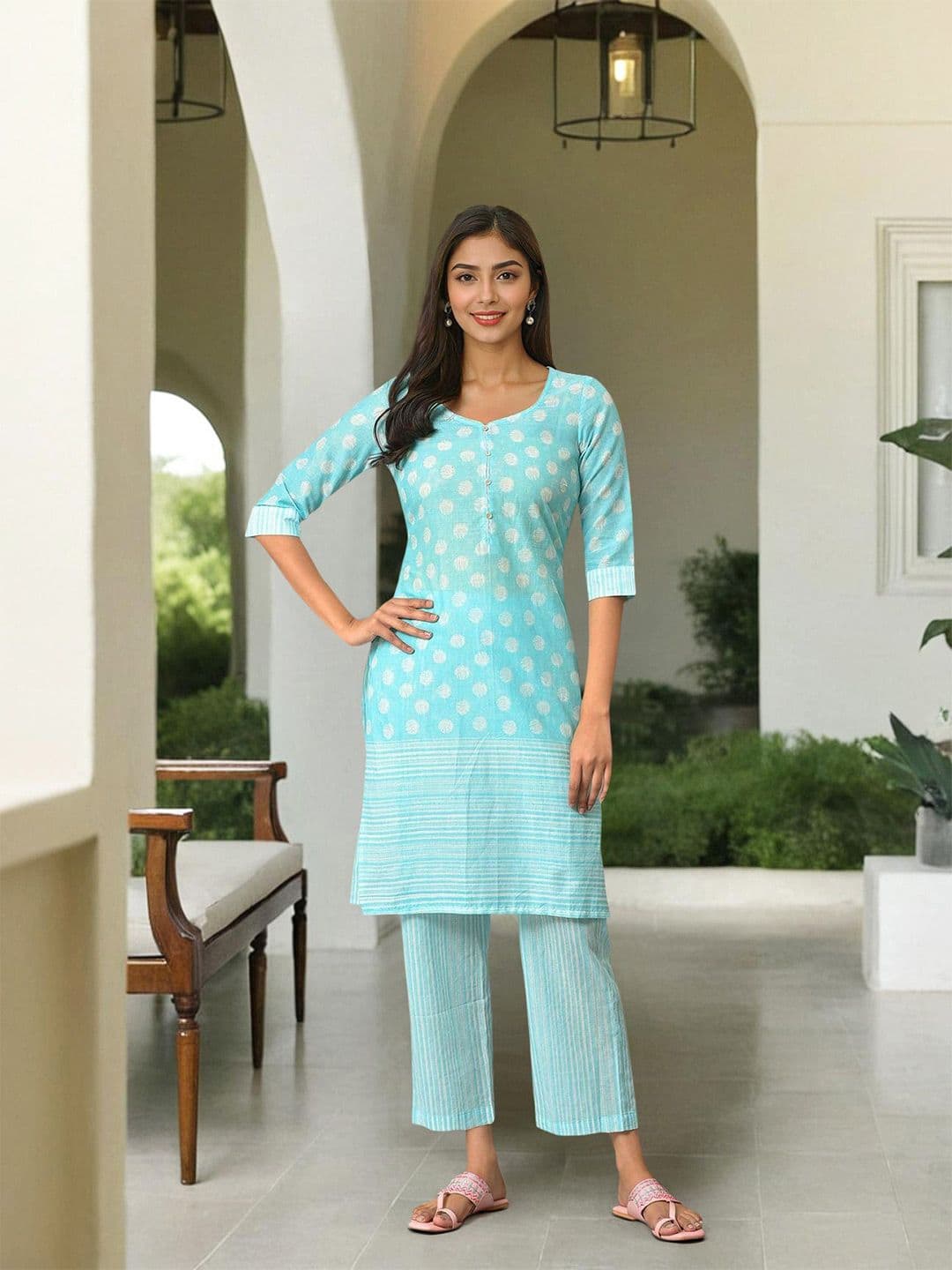 AURELIA Abstract Printed Pure Cotton Kurta with Palazzos - view 1