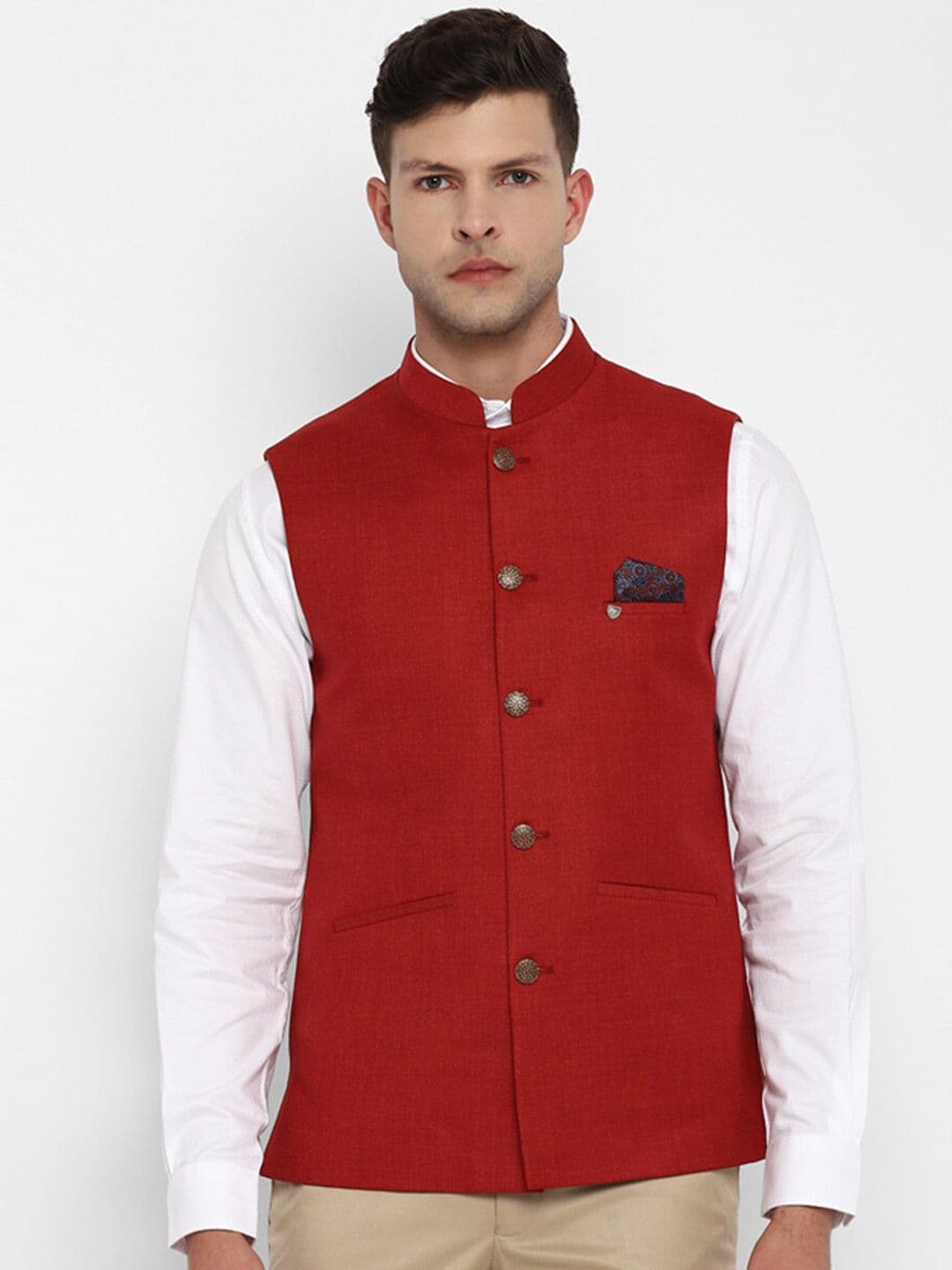 Turtle Men Mandarin Collar Self Design Cotton Nehru Jackets - view 1