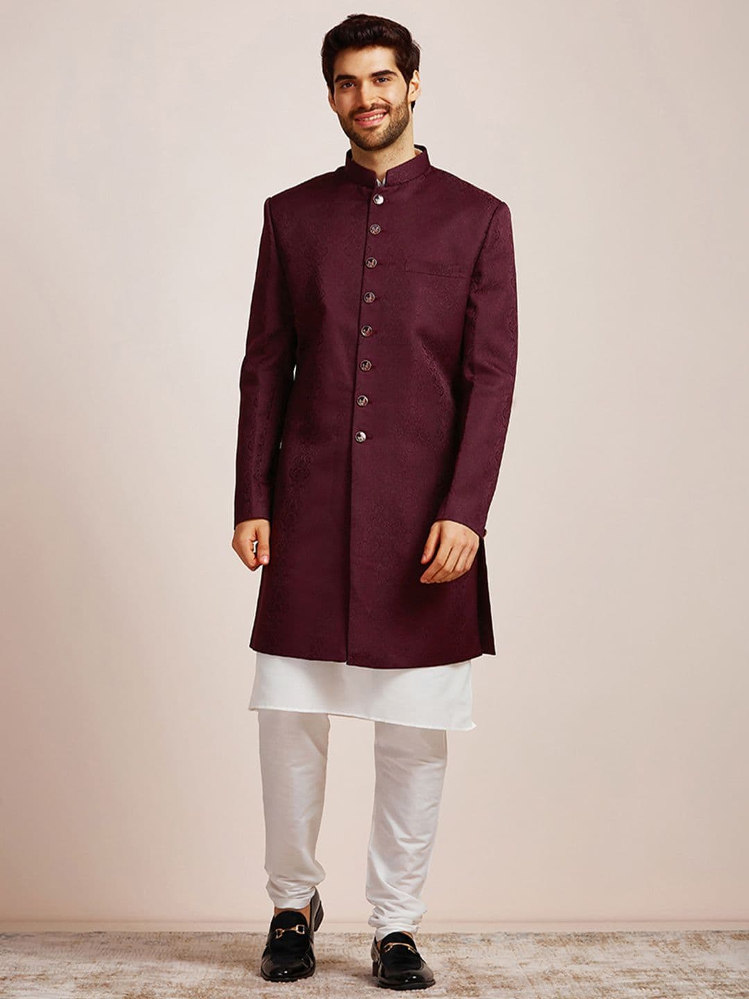 Manyavar Men 3 Piece Self-Design Brocade Sherwani Set - view 1