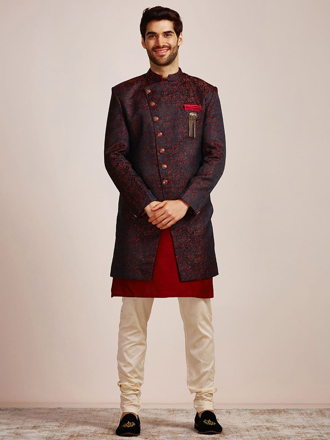 Manyavar Men 3 Piece Woven Design Brocade Sherwani Set - view 1