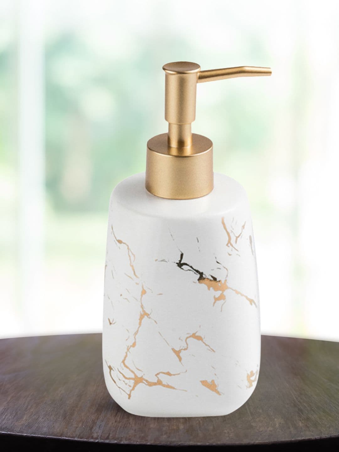 Nestasia White & Gold-Toned Marble Finish Rust-Poof Ceramic Soap Dispenser - view 1