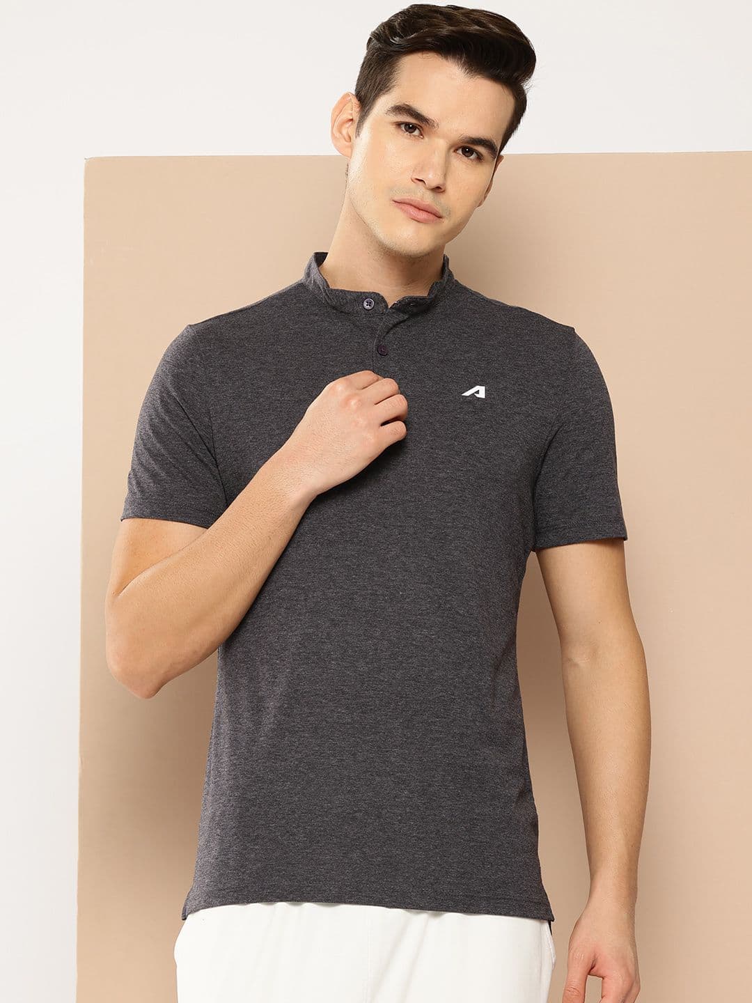 Alcis Solid T-shirt with Brand Logo Detail - view 1