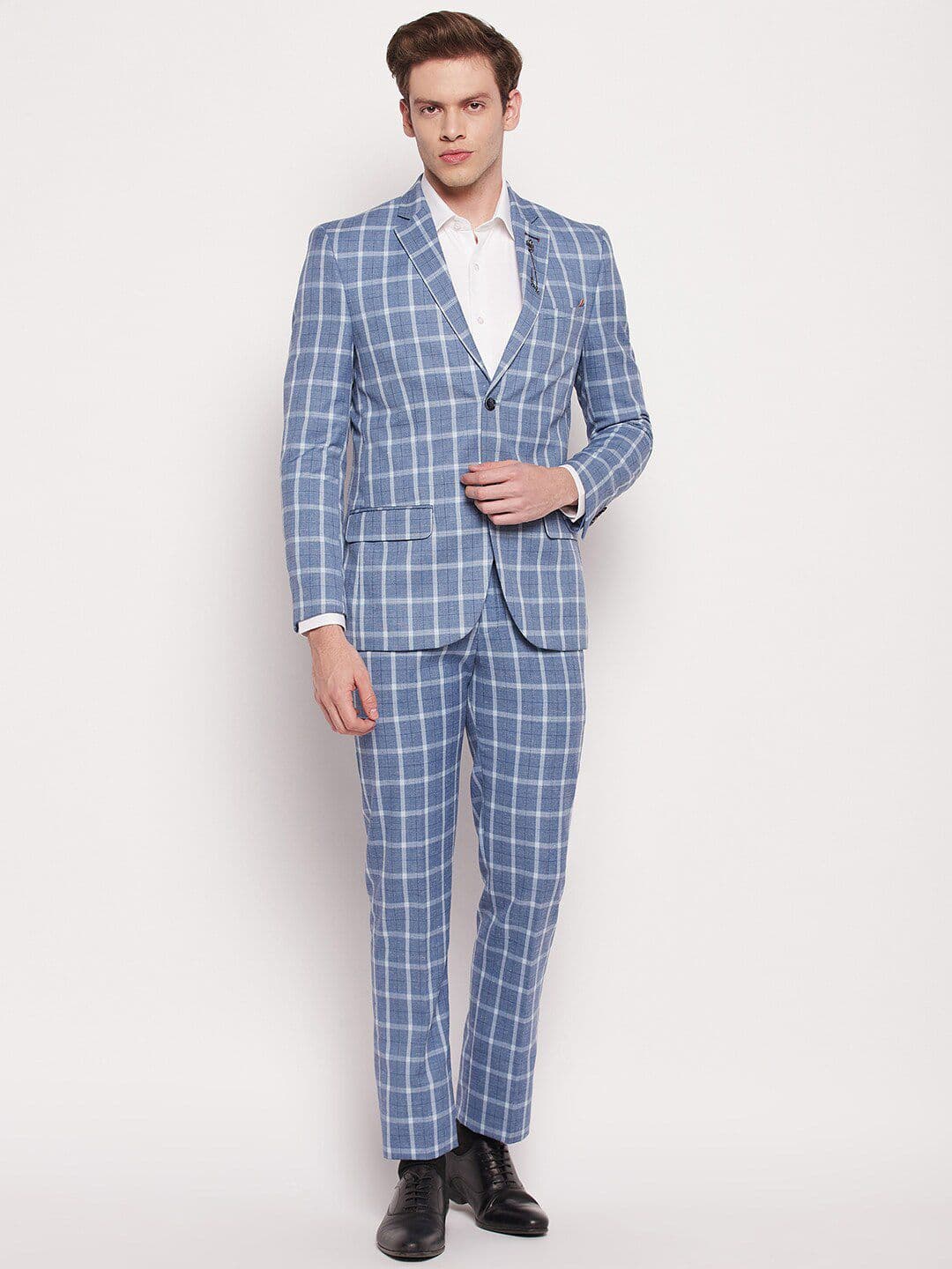 Cantabil Men 2 Pieces Checked Linen Single-Breasted Formal Suit - view 1