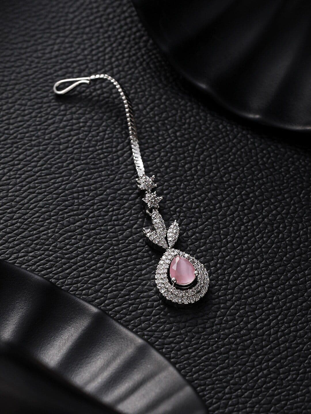 Jazz and Sizzle Silver-Plated AD Studded Teardrop Shaped Maang Tika - view 1