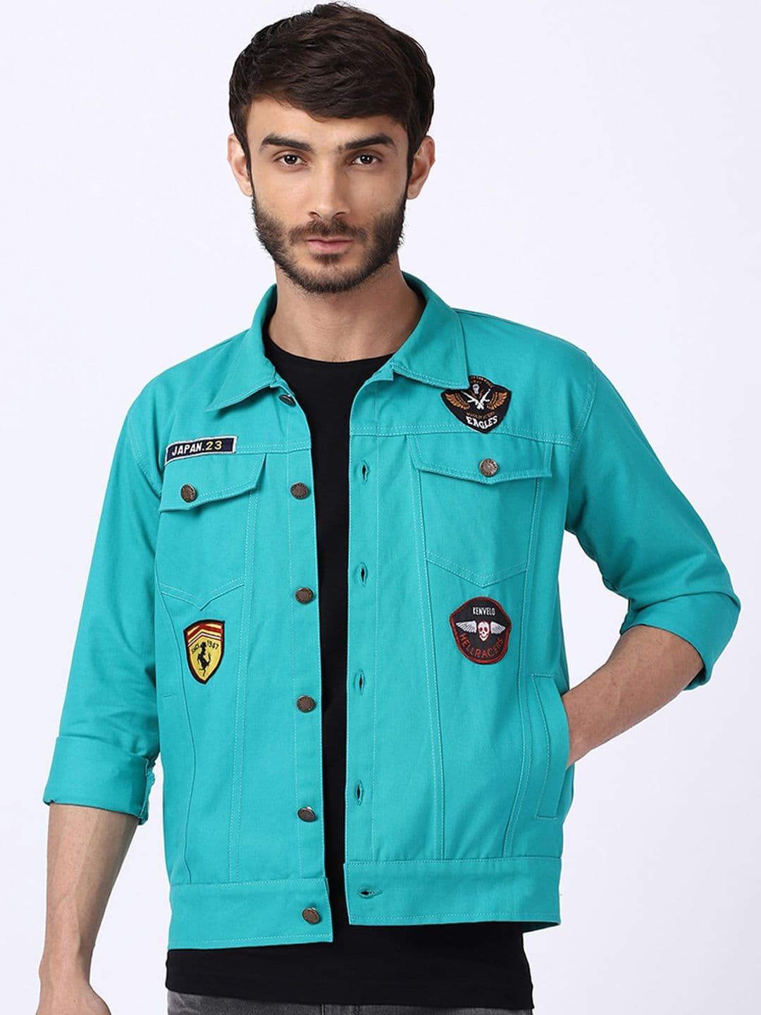 VOXATI Men Cotton Denim Jacket with Patchwork - view 1