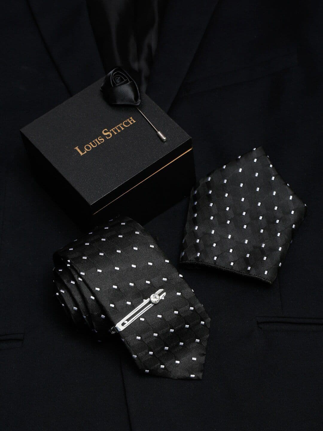 LOUIS STITCH Men Italian Silk Necktie Accessory Gift Set - view 1