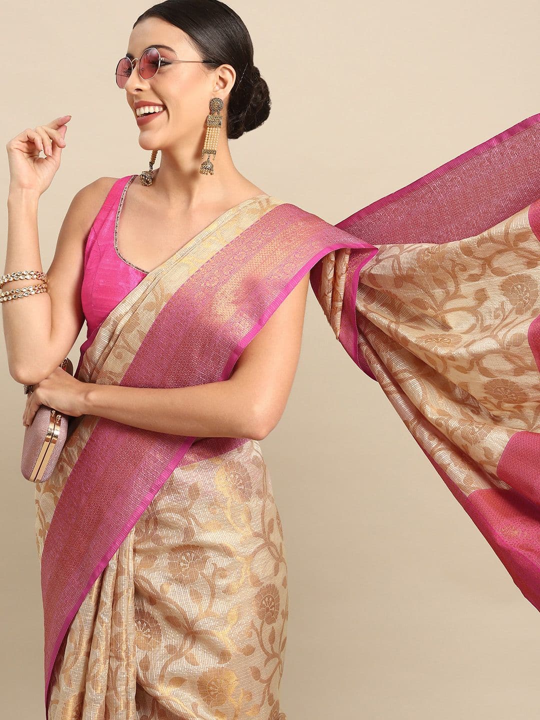 Silk Land Floral Zari Tissue Mysore Silk Saree - view 1