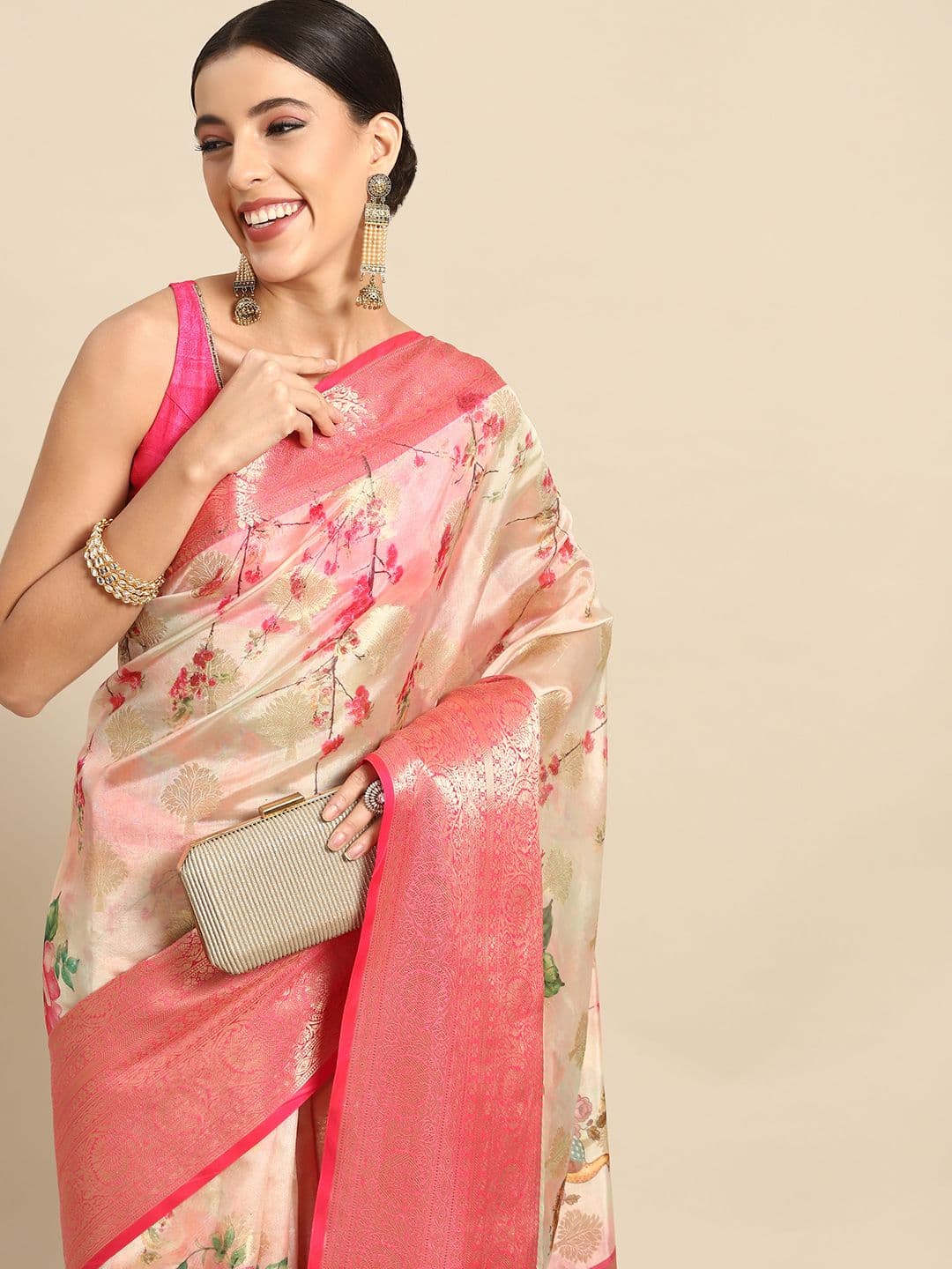 Silk Land Woven Kalamkari Art Silk Chanderi Digital Print Saree - view 1