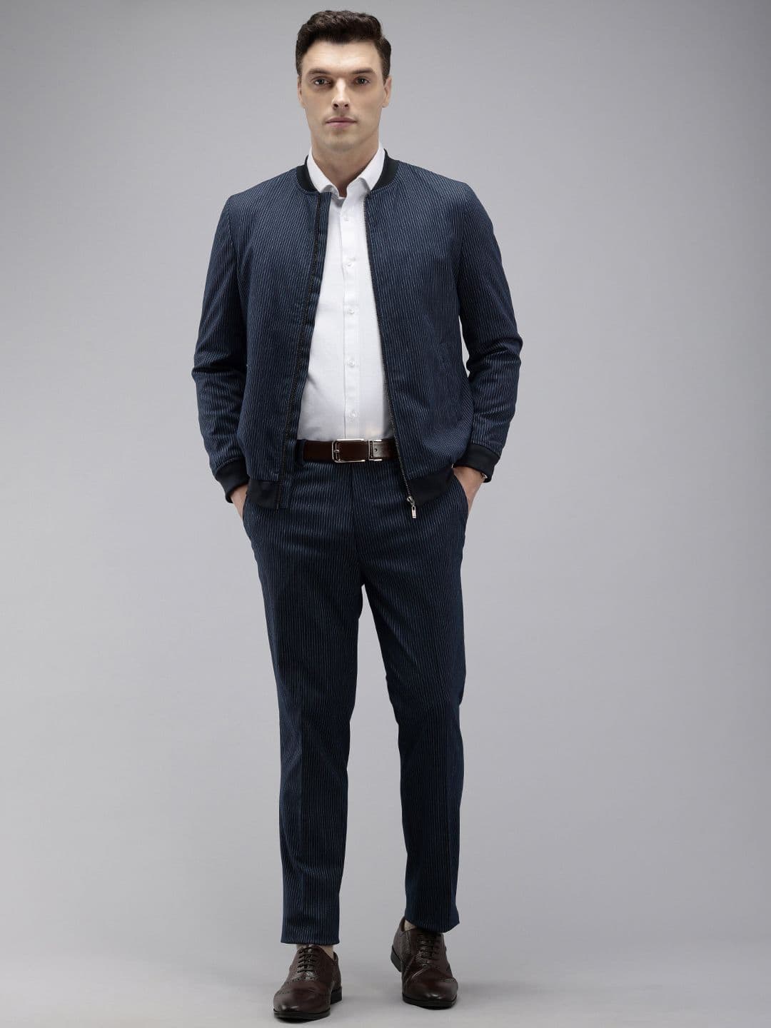 Park Avenue Neo Fit Striped Stand Collar Formal 2 Piece Suits - view 1
