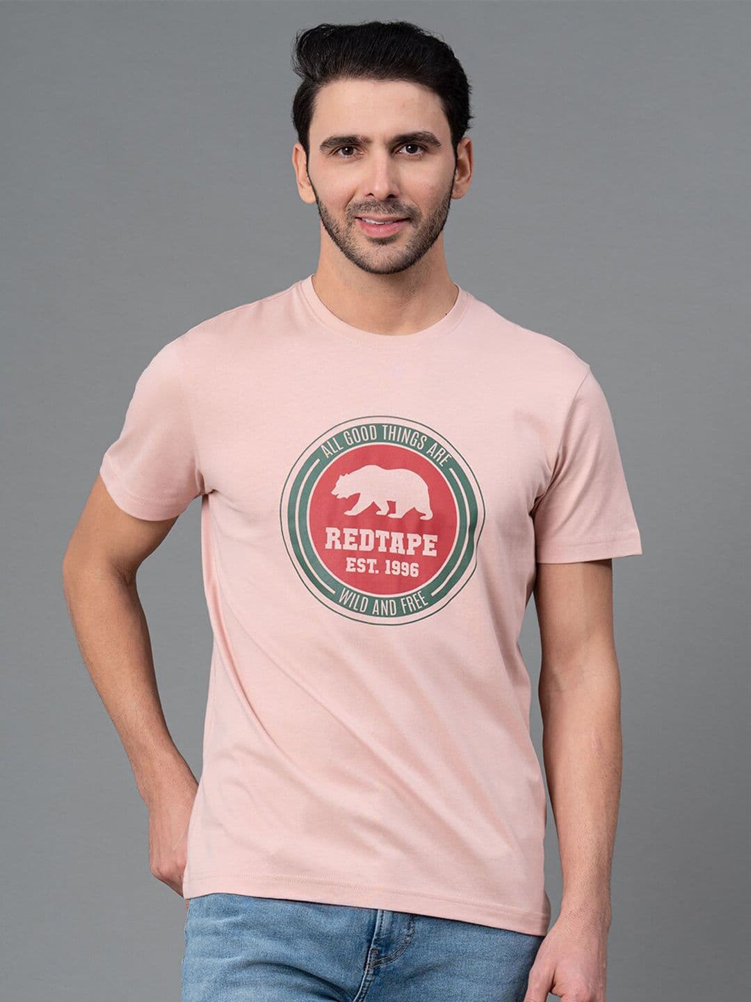 Red Tape Men Graphic Print 100% Cotton Round Neck Half Sleeve T-Shirt - view 1