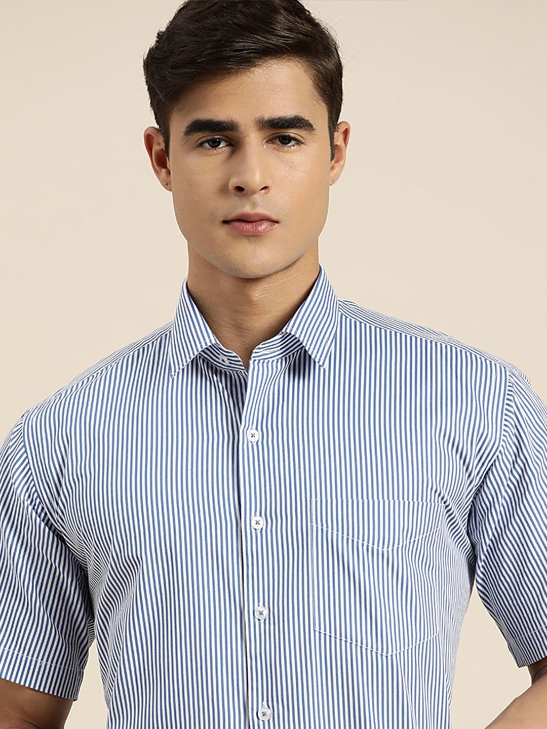 Hancock Pinstripes Pure Cotton Slim Fit Formal Shirt - view 1