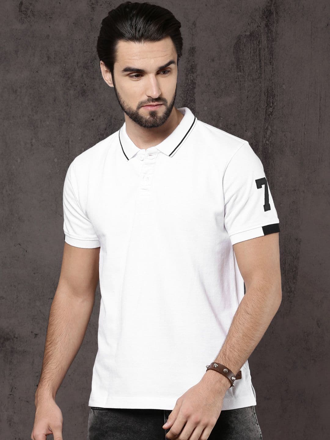 Roadster Men White Solid Polo Collar T-shirt - view 1