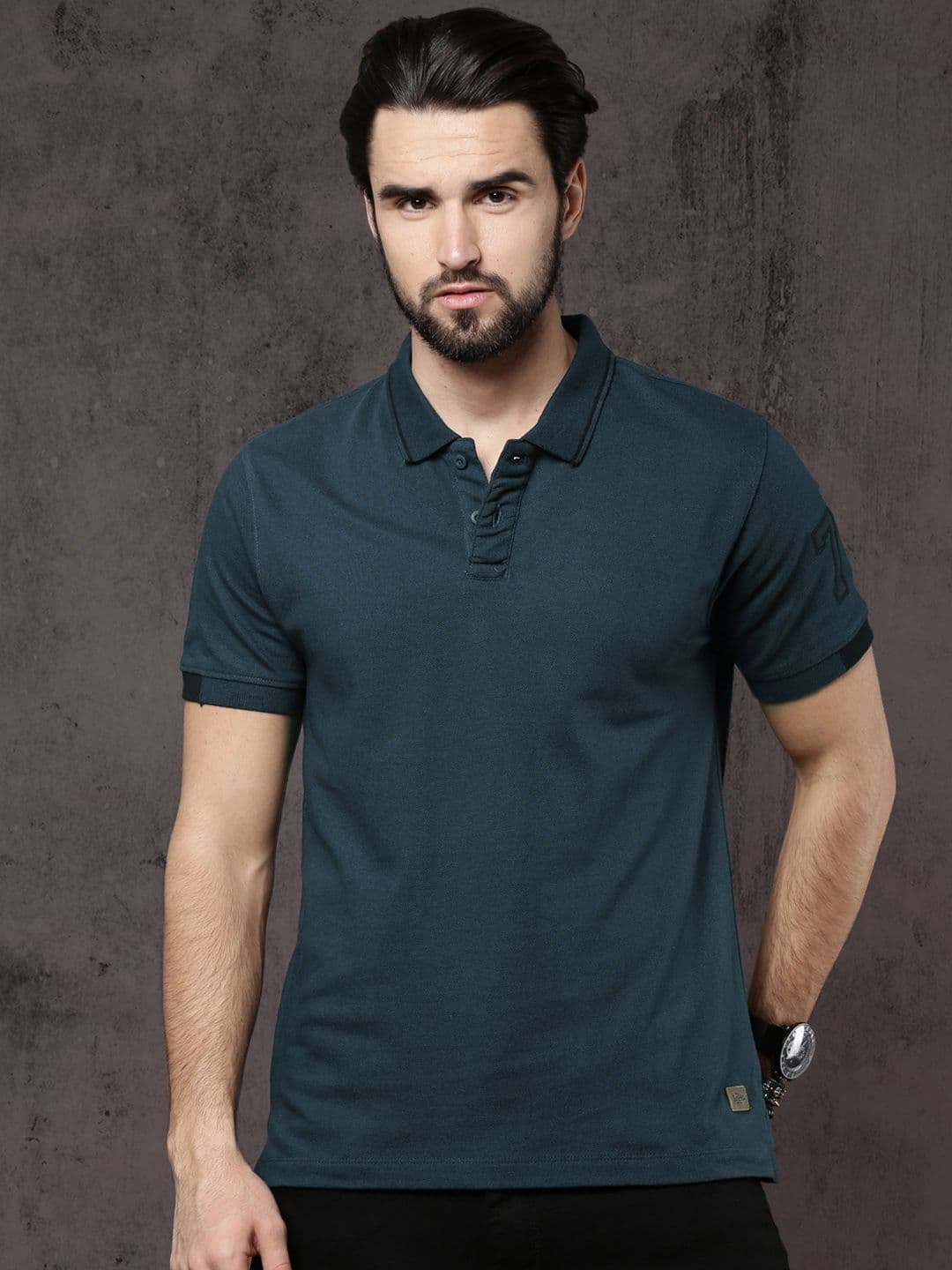 Roadster Time Travlr Men Navy Blue Solid Polo Collar Cotton T-shirt - view 1