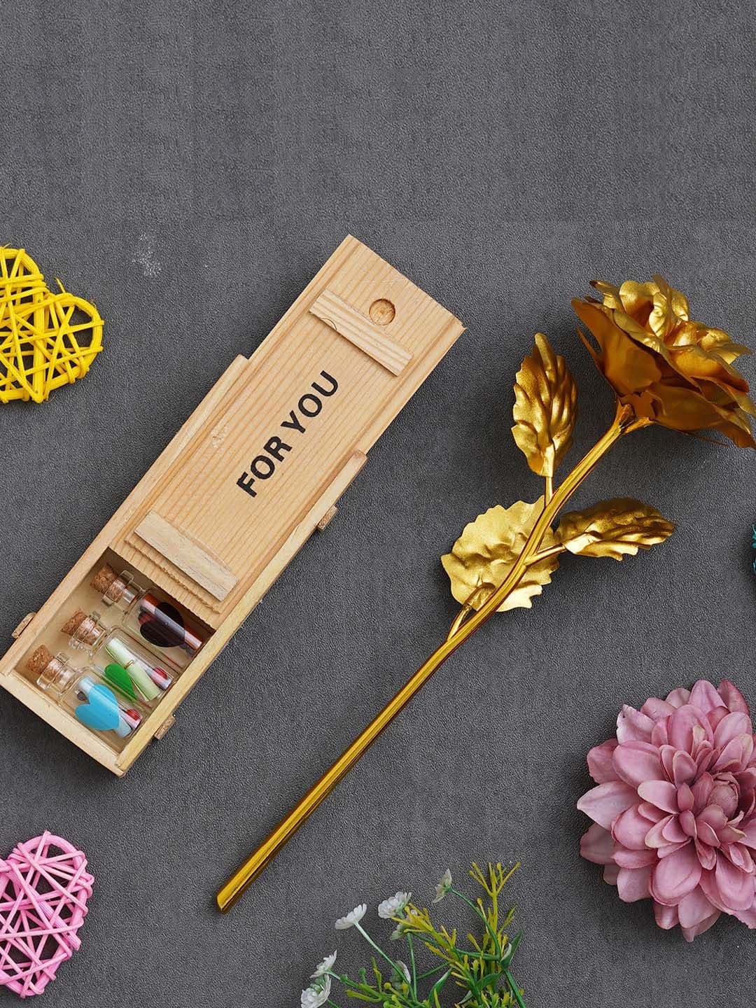 Artisyn 2 Pieces Yellow & Beige Rose & Wooden Box Message Bottle Set - view 1