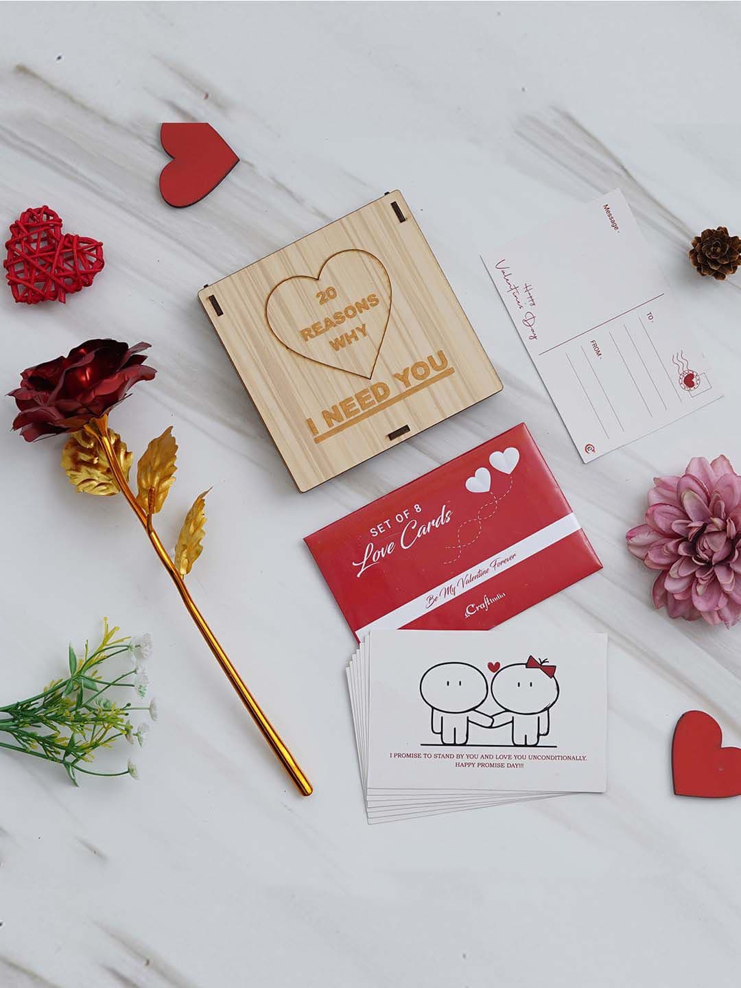Artisyn 3 Pcs Love Post Cards Gift Cards , Golden Red Rose Gift Valentine Gift Set - view 1
