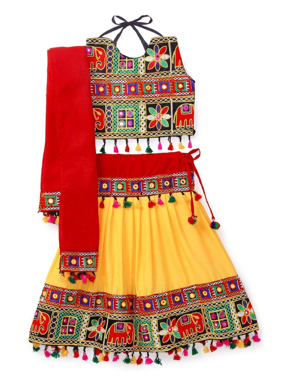 BANJARA INDIA Girls Embroidered Ready to Wear Cotton Lehenga & Blouse With Dupatta - view 1
