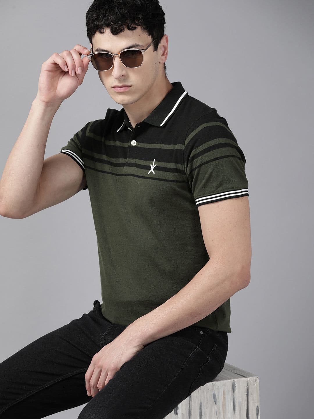 Roadster Striped Regular Fit Pure Cotton Polo Collar T-shirt - view 1
