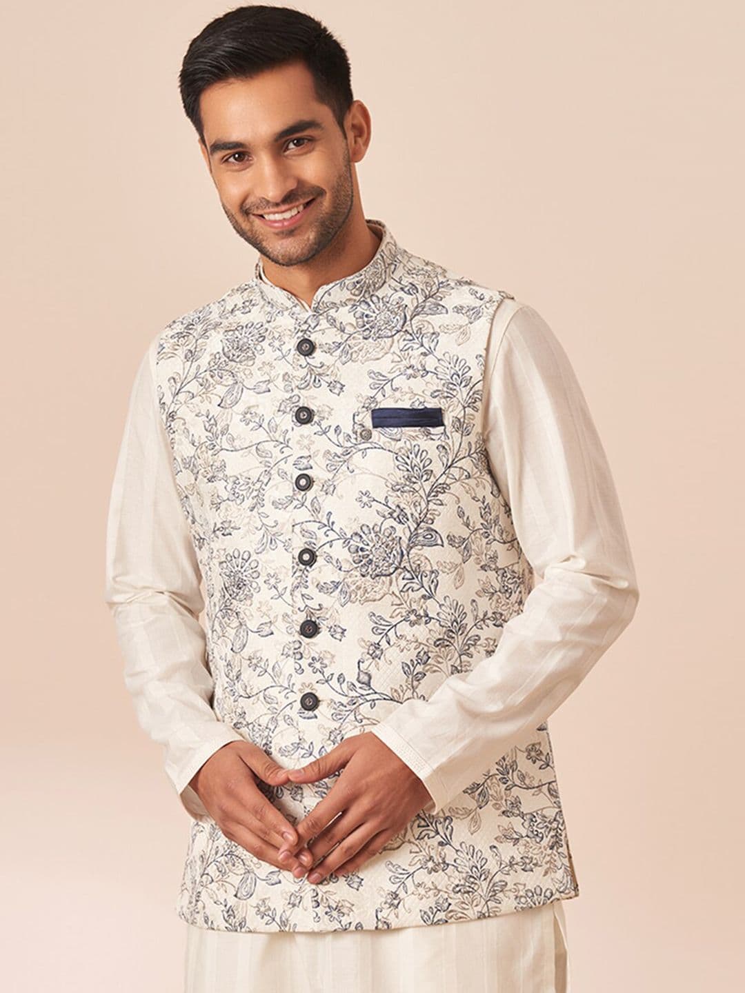 Manyavar Men Brocade Printed Nehru Jacket - view 1