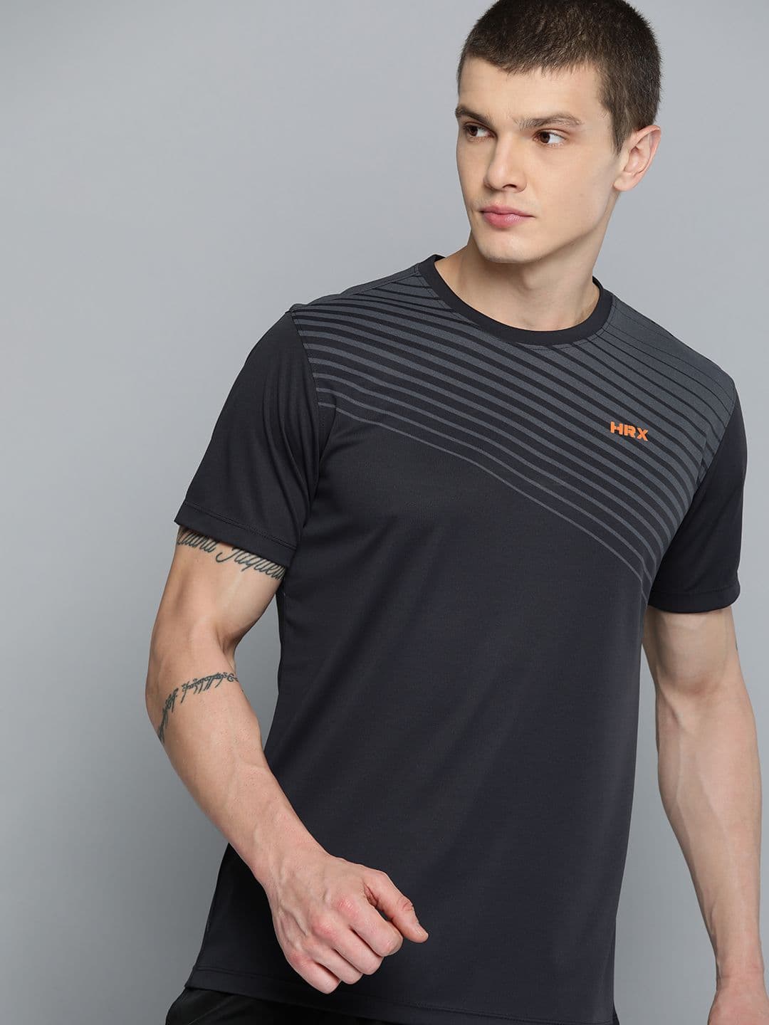 HRX by Hrithik Roshan Striped Rapid-Dry Training T-shirt - view 1