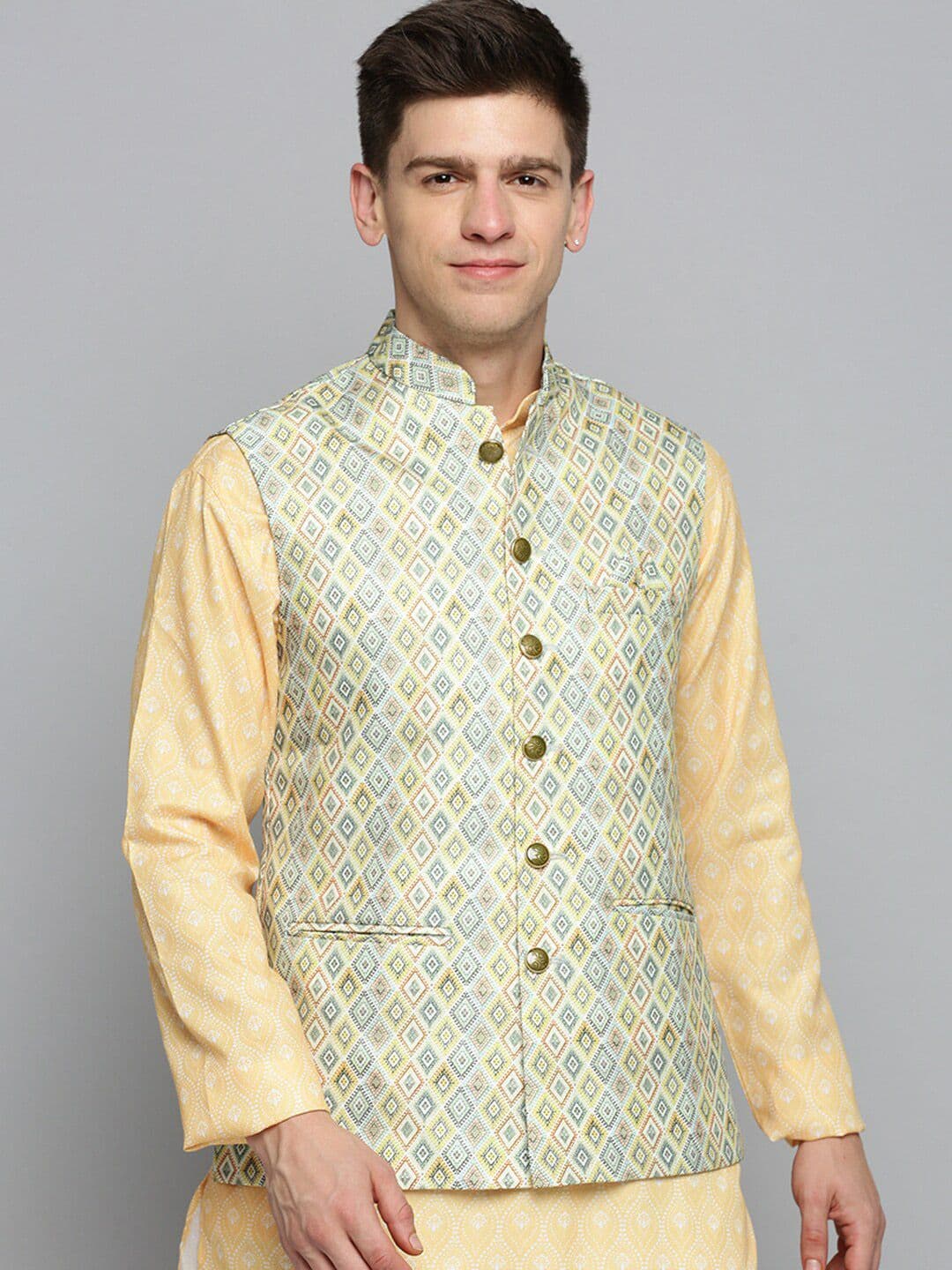 SHOWOFFFF Woven Design Mandarin Collar Nehru Jackets - view 1
