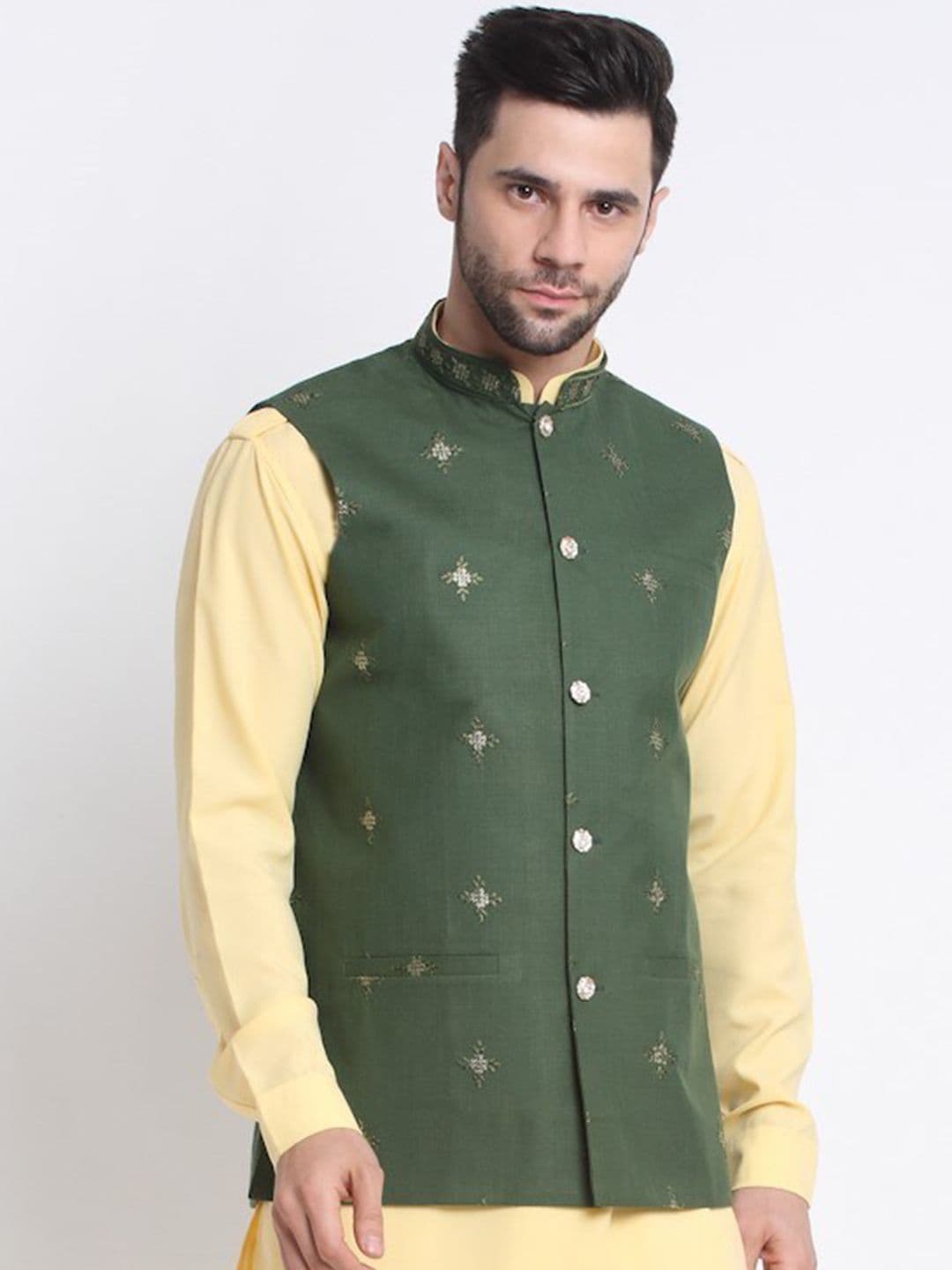 KRAFT INDIA Embroidered Pure Cotton Mandarin Collar Ethnic Nehru Jacket - view 1